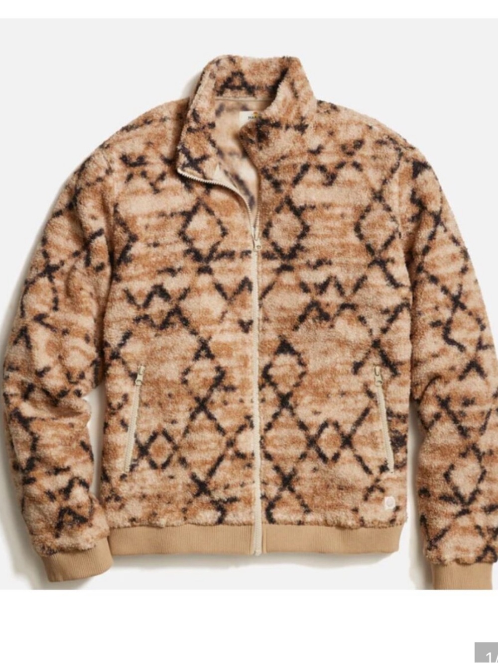 Marine Layer Mason Sherpa Full-Zip Jacket - Tan & Black Pattern